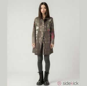 Vintage Y2K Custo Barcelona Floral Canvas Trench Coat Grunge Olive Green XXS